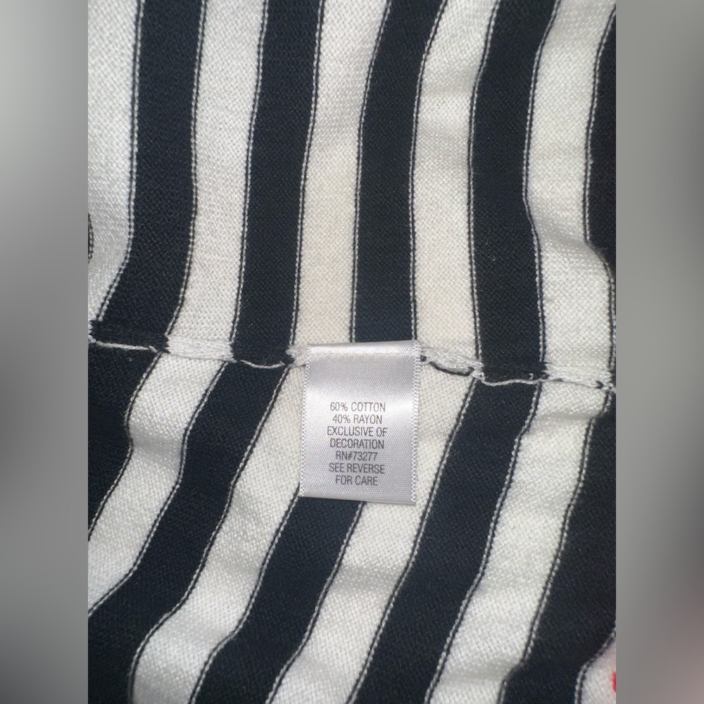 ELLE Black and White Striped w Red ruffle  Button Up Cardigan Sweater Women’s L - Picture 4 of 6